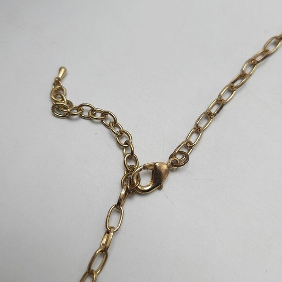 Long Crystal Beaded Gold Tone Chain Necklace With Blue Glass Beads Lobster Clasp - Picture 6 of 7